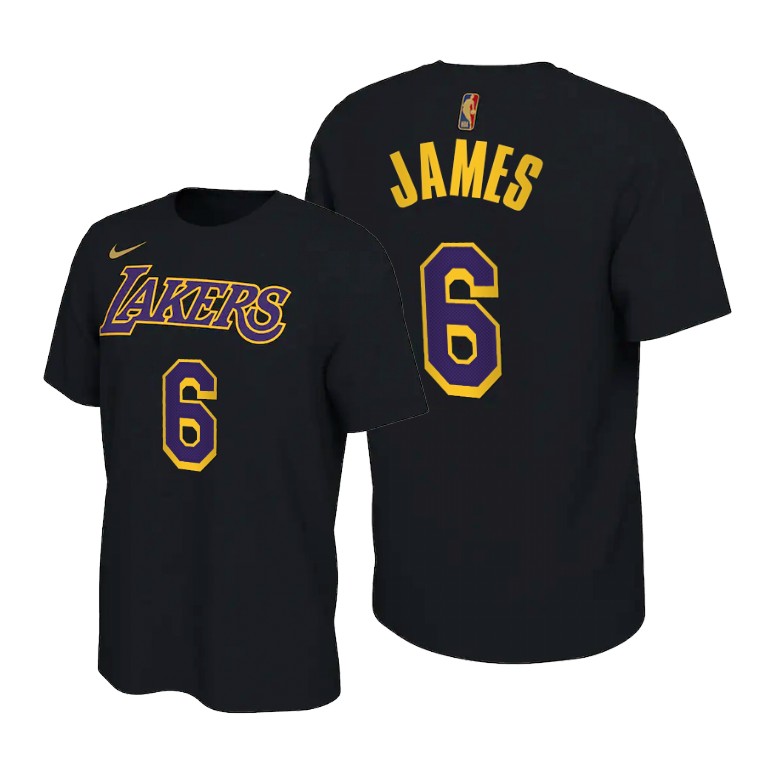 Men's Los Angeles Lakers LeBron James #6 NBA 2021-22 Earned Edition Black Basketball T-Shirt FVD2283II